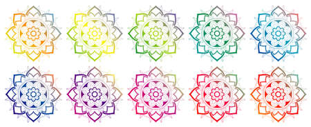 Set of mandala patterns in many colors illustrationのイラスト素材