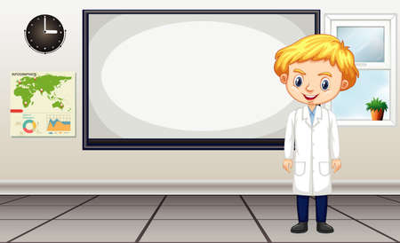 Scientist standing by the board illustrationのイラスト素材