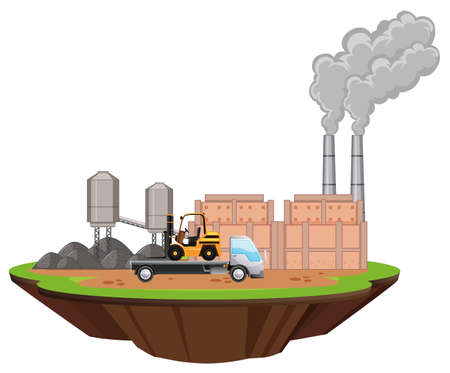 Scene with factory buildings and forklift on the site illustrationのイラスト素材