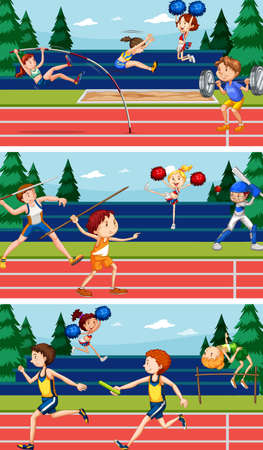 Scene with people doing track and field sports illustrationのイラスト素材