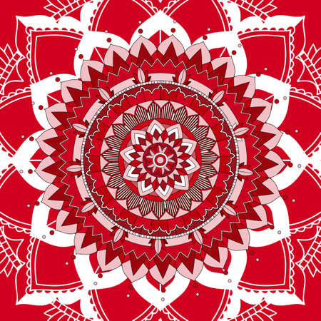 Mandala patterns on red background illustrationのイラスト素材