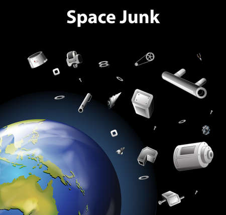Scene with space trash in the space illustration