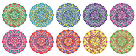 Set of mandala patterns in different colors illustrationのイラスト素材