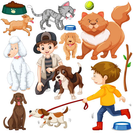 Children with animals on isolated background illustrationのイラスト素材