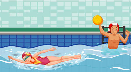 Scene with swimmers in the pool illustrationのイラスト素材