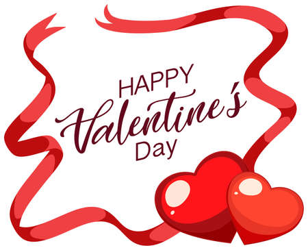 Valentine theme with red hearts and ribbons illustrationのイラスト素材
