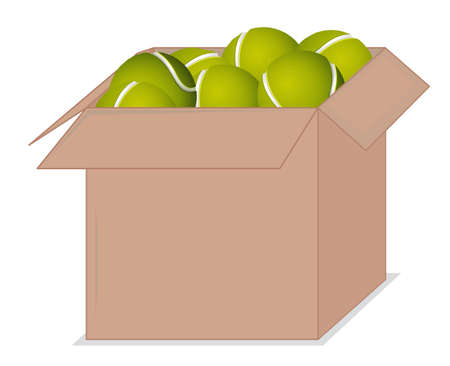 Cardboard box full of sport equipments on white background illustrationのイラスト素材