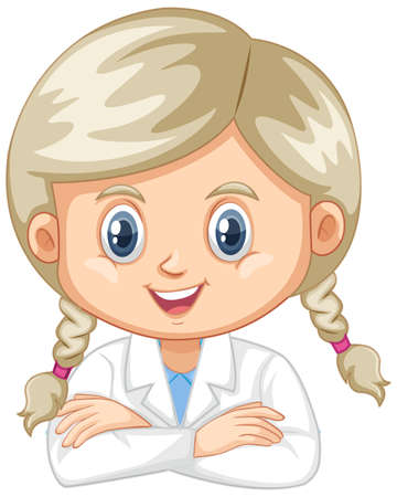 Girl wearing lab gown on white background illustrationのイラスト素材