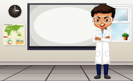 Classroom scene with science teacher standing by the board illustrationのイラスト素材