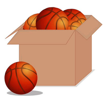 Cardboard box full of sport equipments on white background illustrationのイラスト素材