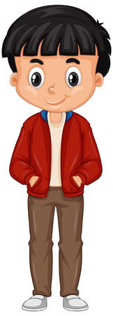 Boy wearing red jacket on white background illustrationのイラスト素材