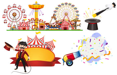 Circus sign and themepark scene on white background illustrationのイラスト素材