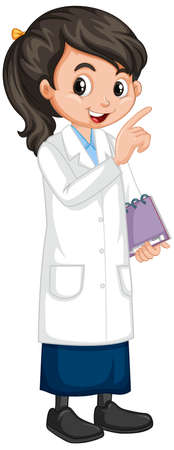 Girl with notebook on white background illustrationのイラスト素材