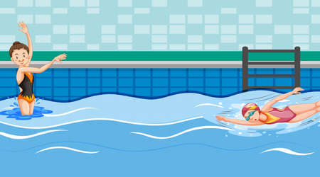 Scene with two swimmers in the pool illustrationのイラスト素材
