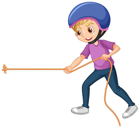 Boy pulling rope on white background illustrationのイラスト素材