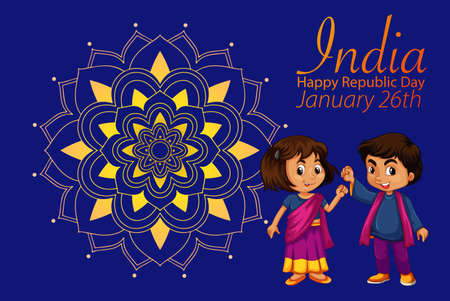 India happy republic day poster design with two kids illustrationのイラスト素材