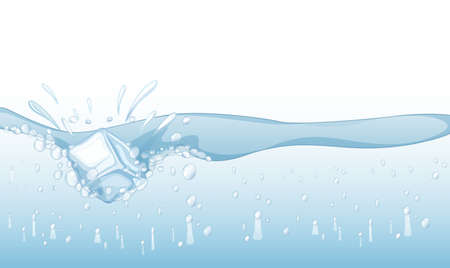 Background with ice cube splashing in water illustrationのイラスト素材