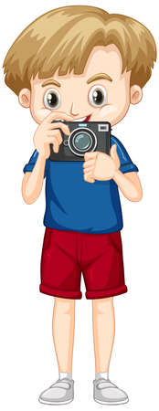 Cute boy with camera in his hands illustrationのイラスト素材