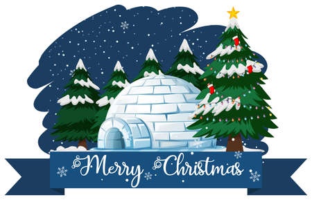 Christmas theme with christmas tree and igloo illustration