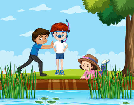 Scene with kids in the park illustrationのイラスト素材