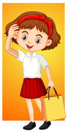 Happy girl with shopping bag illustrationのイラスト素材