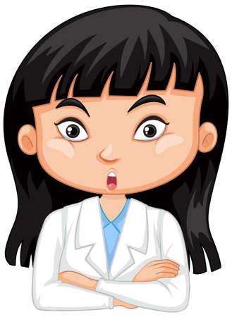 Cute girl in science gown on white background illustrationのイラスト素材