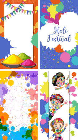 Four background design with happy holi festival theme illustrationのイラスト素材