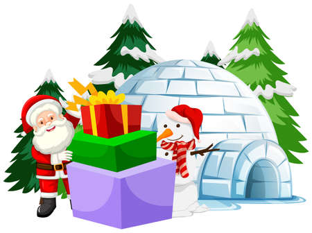 Christmas theme with Santa and big present boxes illustrationのイラスト素材