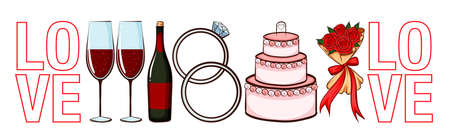 Valentine theme with many love elements illustrationのイラスト素材