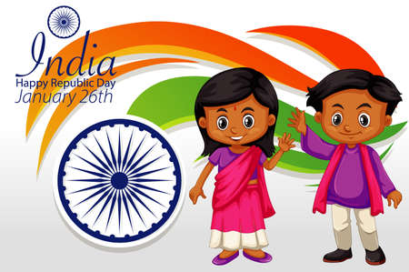 India happy republic day poster design with happy kids illustrationのイラスト素材