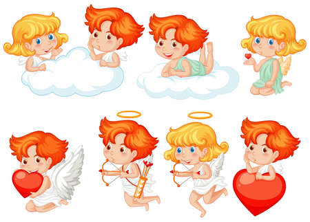 Valentine theme with cute cupids and heart illustrationのイラスト素材