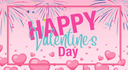 Valentine theme with hearts and fireworks  illustrationのイラスト素材