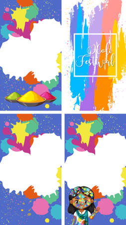Four background design for holi festival with colorful paintings illustrationのイラスト素材