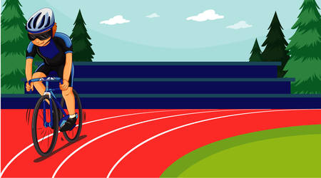 Scene with cyclist riding in the field illustrationのイラスト素材