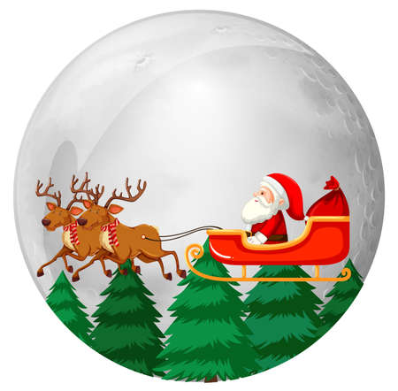 Christmas theme with Santa riding sleigh over the moon illustrationのイラスト素材