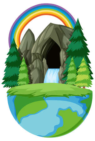 Big waterfall in the forest on earth illustrationのイラスト素材