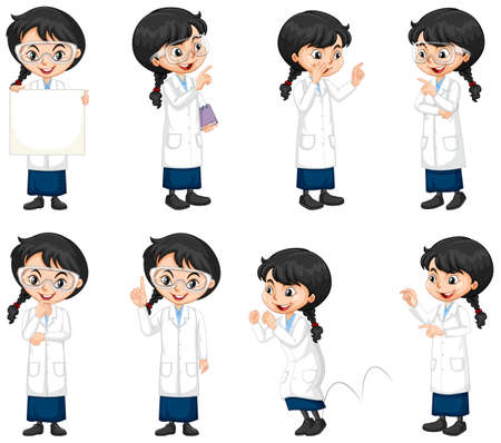Set of science student doing different poses illustrationのイラスト素材