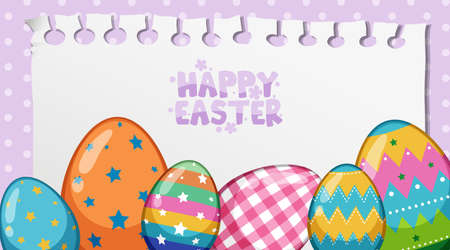 Poster design for easter with painted eggs on polka dot background illustrationのイラスト素材