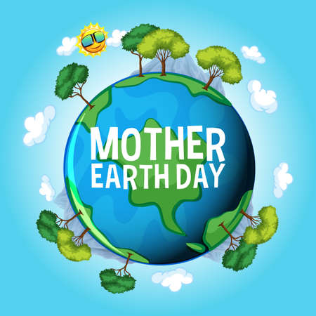 Poster design for mother earth day with blue earth and blue sky illustrationのイラスト素材