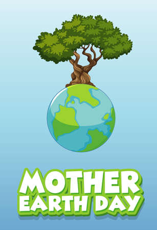 Poster design for mother earth day with big world and tree illustrationのイラスト素材