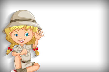 Background template with plain color wall and happy girl illustrationのイラスト素材