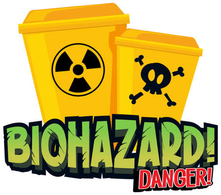 Font design for word biohazard with yellow trashcans illustrationのイラスト素材