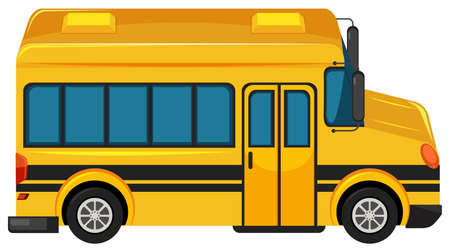 One big school bus on white background illustration