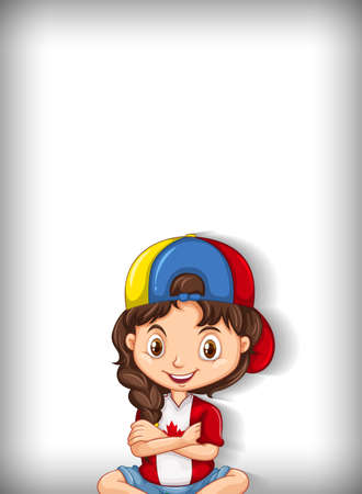 Background template design with plain color wall and happy girl illustrationのイラスト素材