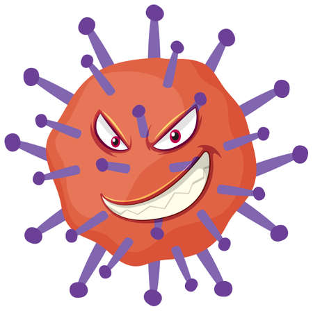 Single virus cell with scary face on white background illustrationのイラスト素材