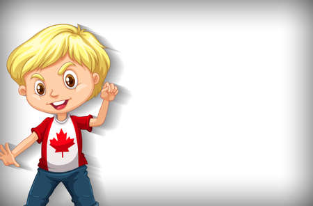 Background template with plain color wall and happy boy illustrationのイラスト素材