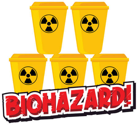 Font design for word biohazard with yellow trashcans illustrationのイラスト素材