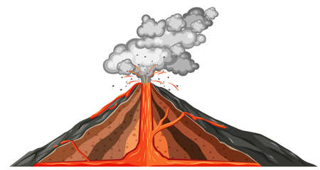 Diagram of volcano erupts on white background illustrationのイラスト素材