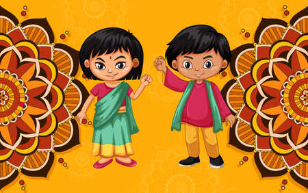 Background design with Indian kids and mandala patterns illustrationのイラスト素材