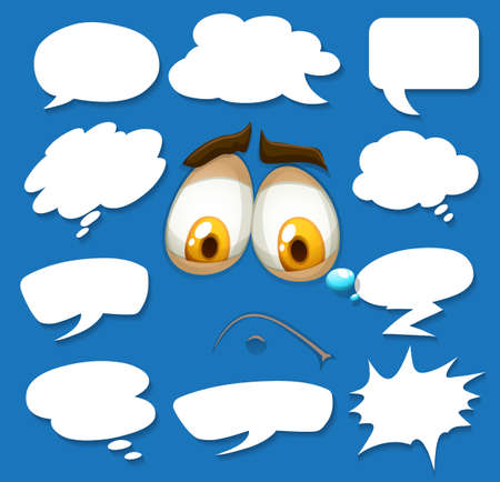 Different shapes of speech bubbles with crying face illustrationのイラスト素材